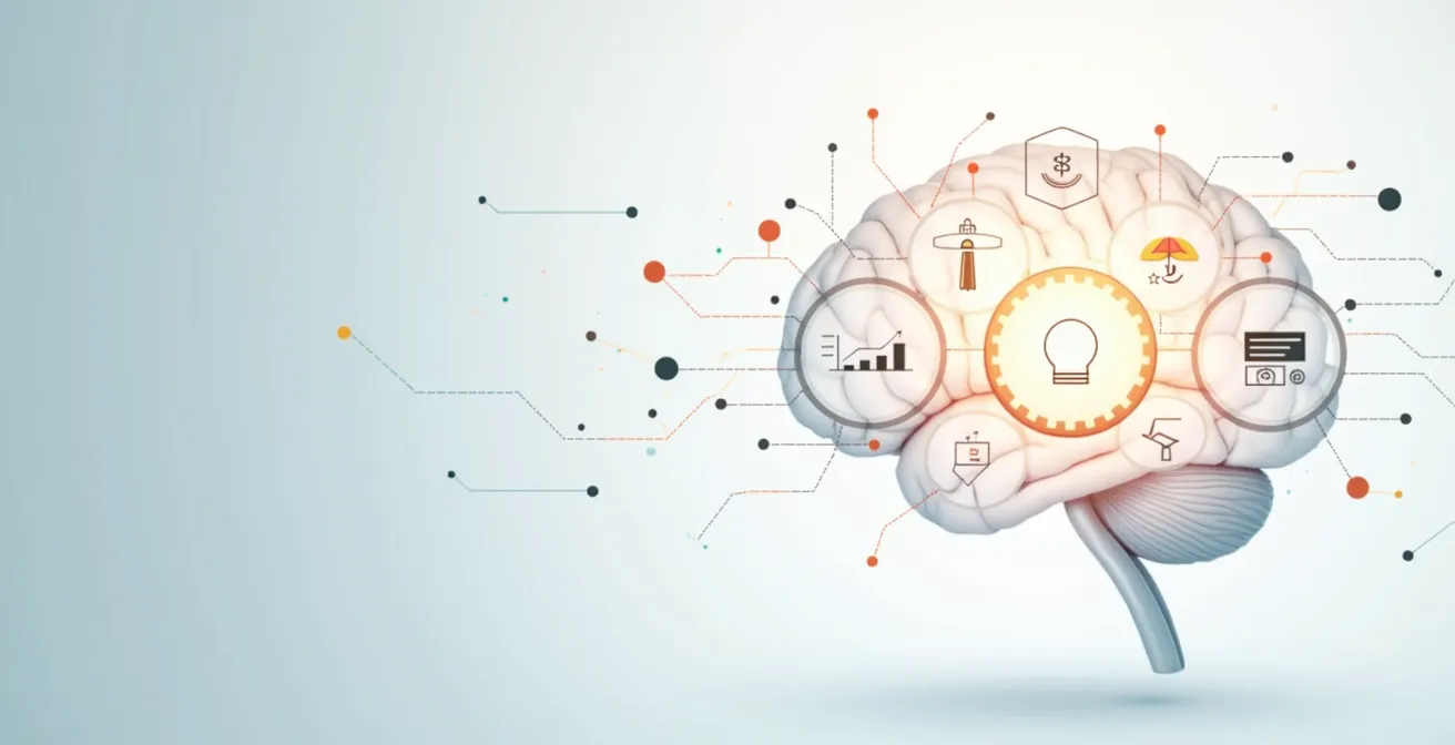 Illustration conceptuelle représentant les différents biais cognitifs affectant une négociation, sous forme graphique stylisée
