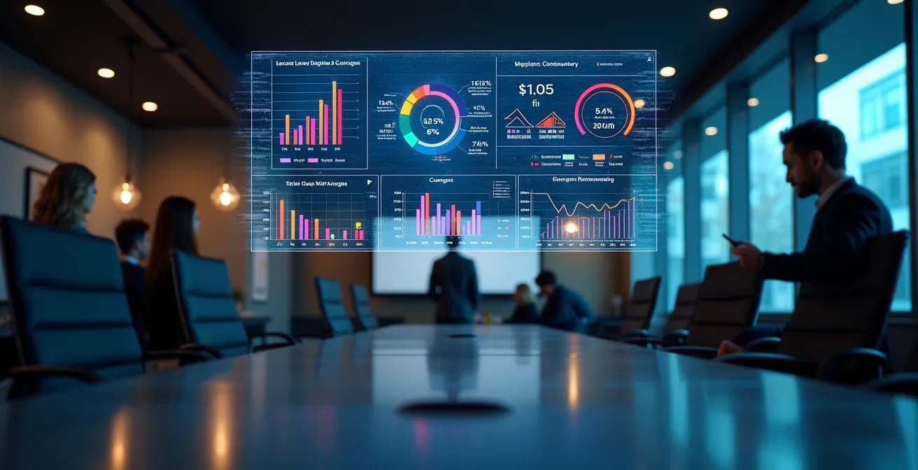Un tableau de bord digital illustrant les KPI juridiques d'une PME montréalaise, mis en avant dans une interface moderne.