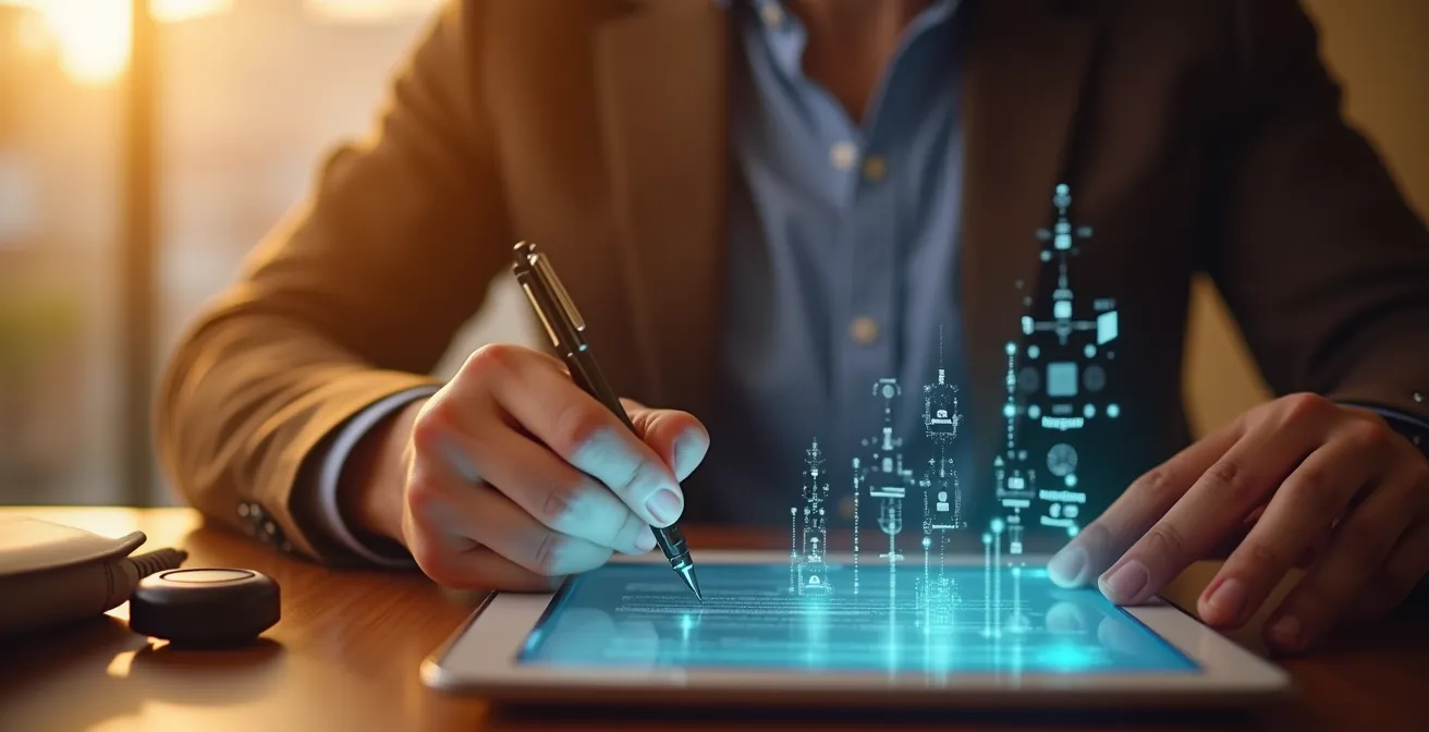 Interface visuelle montrant un contrat dynamique et transparent, illustrant la valeur commerciale des CGV pour une PME à Montréal.