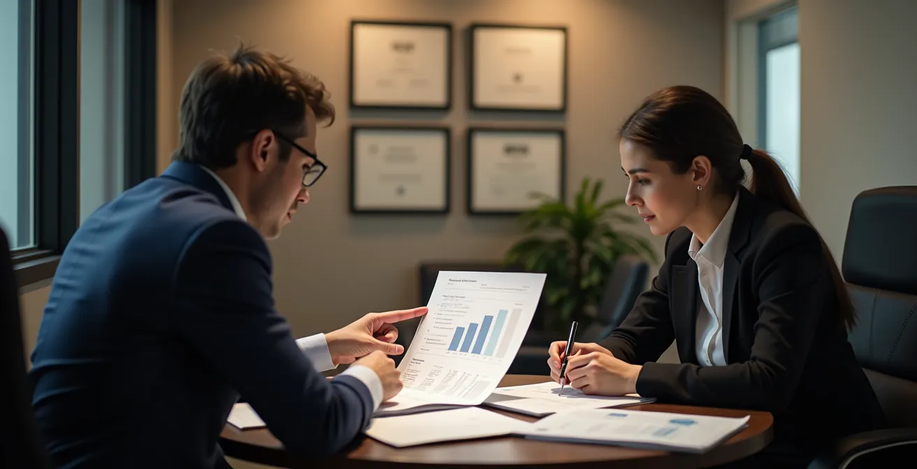 Gestionnaire et employé en discussion collaborative lors d'une évaluation de rendement dans un bureau québécois