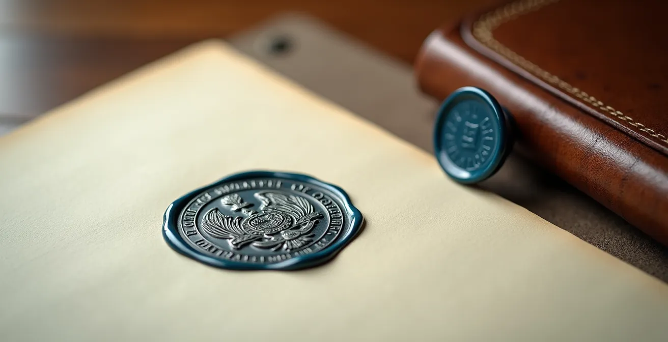 Documents juridiques et sceaux officiels symbolisant l'inscription d'une hypothèque mobilière au RDPRM