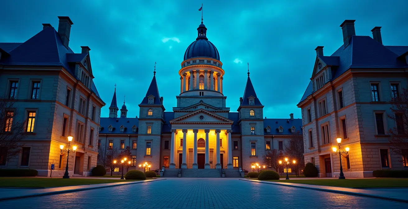 Vue architecturale symbolisant la séparation des pouvoirs au Québec